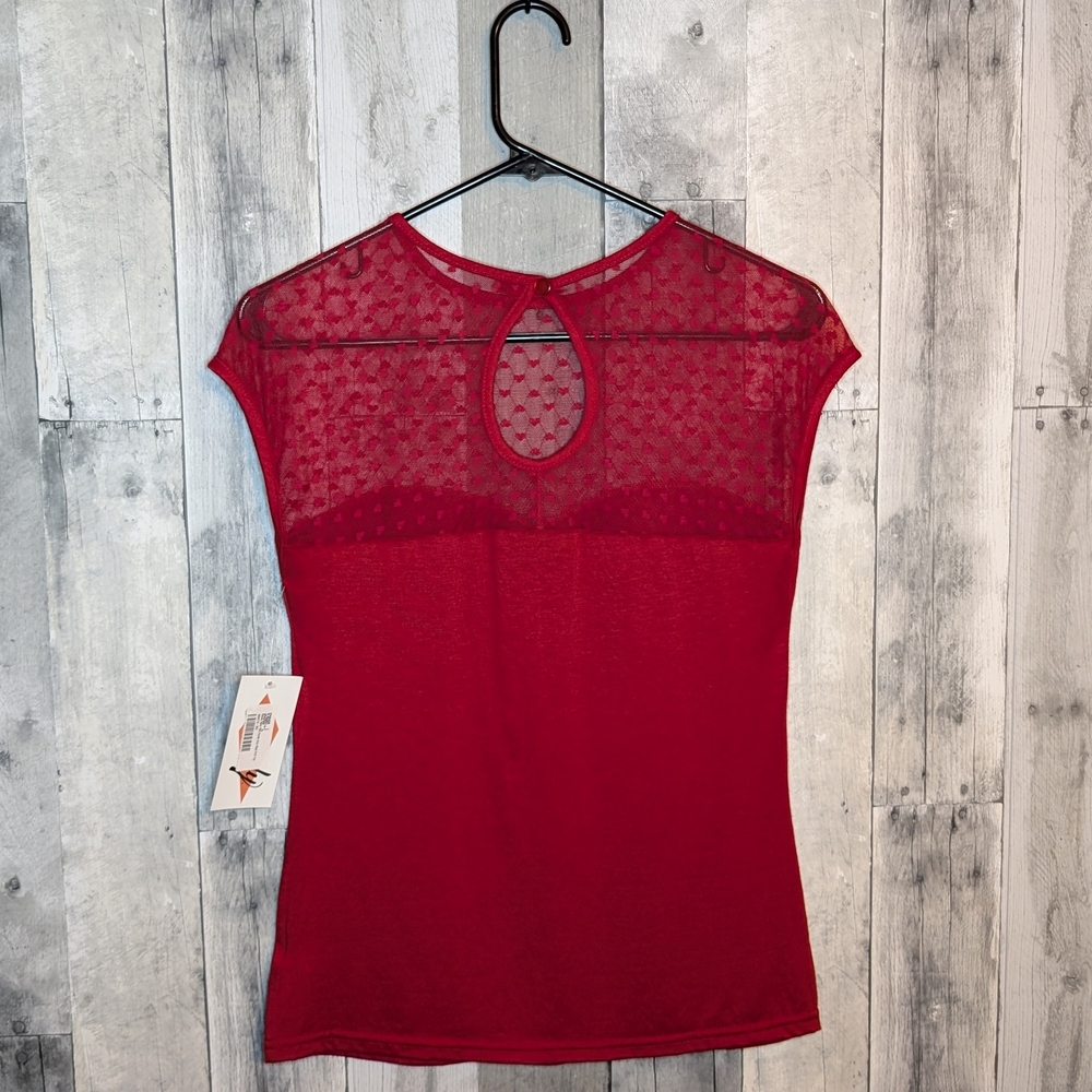 Steady Retro Red Hearts Only Mesh Knit Top - Large - Picture 2 of 7